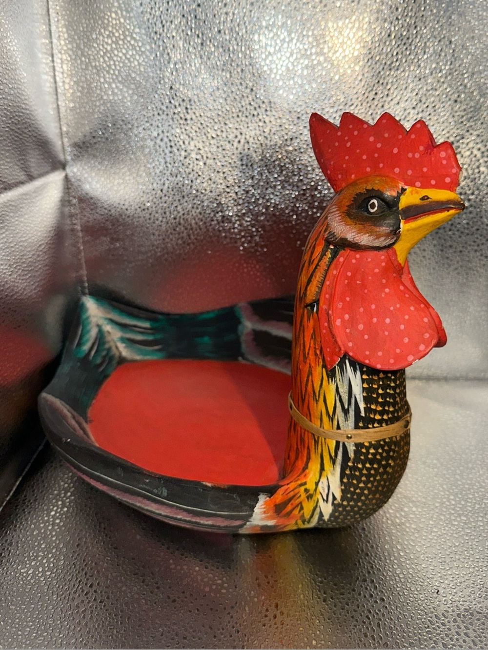 Handpainted Red Rooster Serving Bowl - Decorative Home Dining Serveware